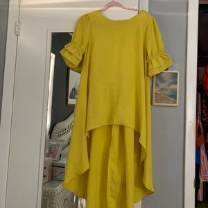 Elegant Yellow High-Low Tunic with Ruffle Sleeves